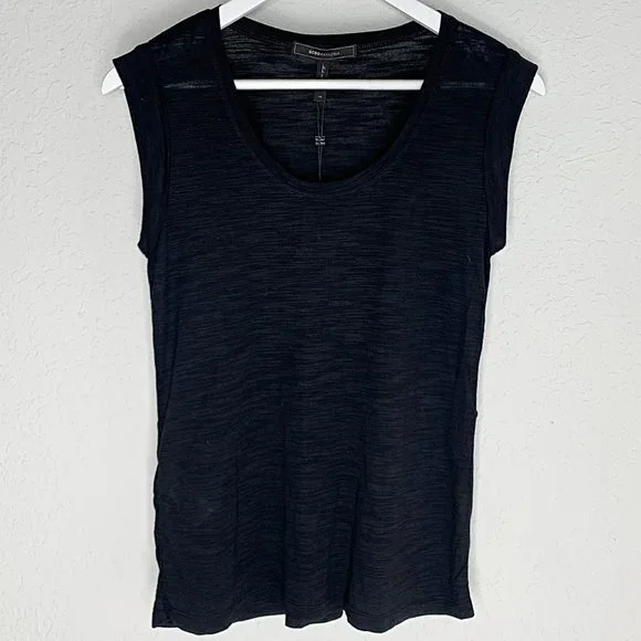 BCBGMAXAZRIA Anabella Pleated Cinch-Back Cap Sleeve Burnout Tee in Black - Picture 3 of 8